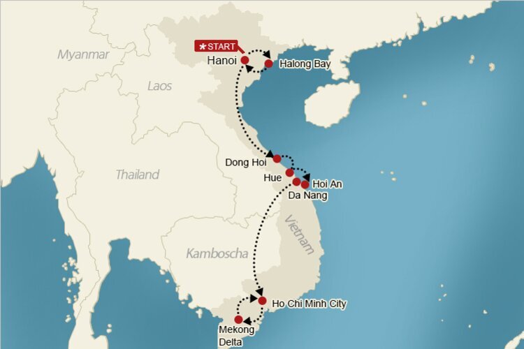 Vietnam Abenteuerreise Route