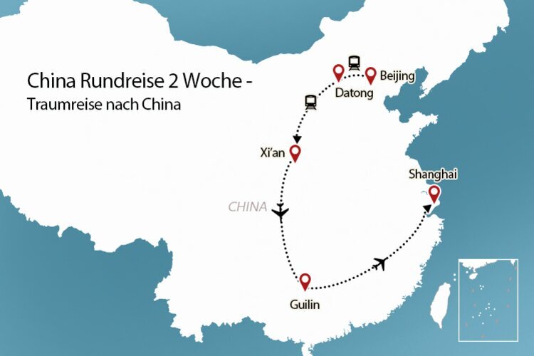 China Rundreise 2 Wochen Reiseroute